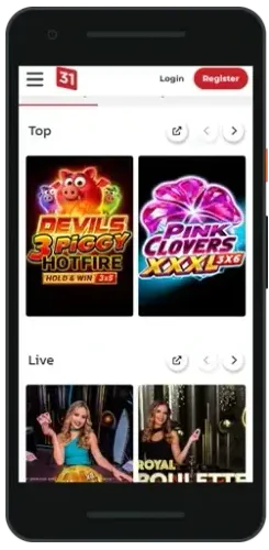 Application Lucky31 sur smartphone
