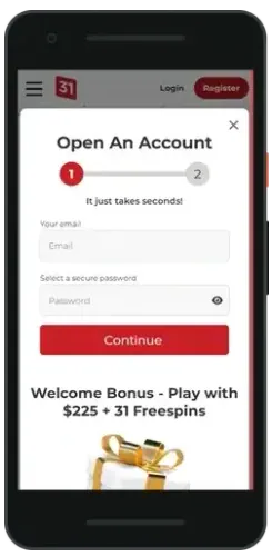 Inscription sur Lucky31 depuis un mobile